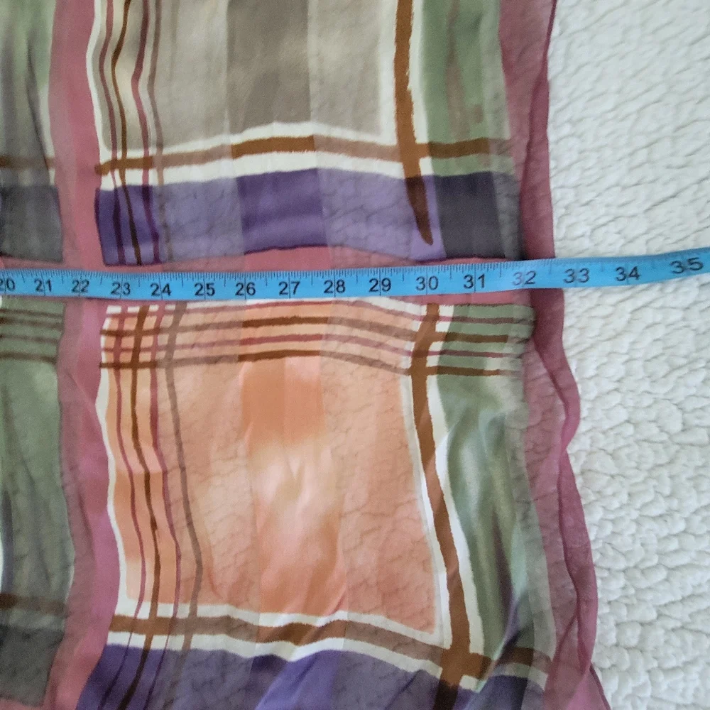 Silk Multicolor Plaid Scarf size 32X32 - Picture 6 of 7
